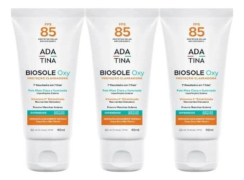 3un De 40ml Ada Tina Protetor Solar Biosole Oxy Fps 85