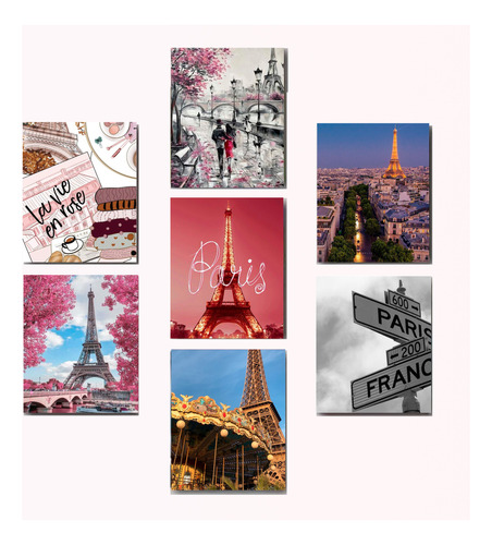 Cuadro Decorativo Cuidad Paris Torre Eiffel Album 7 Piezas 