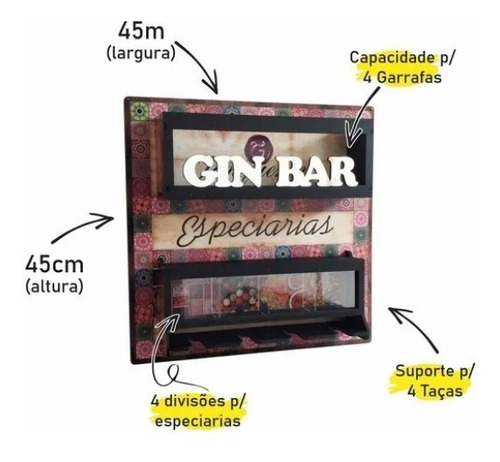 Imagem 3 de 5 de Barzinho Com Porta Taças E Suporte P/ Especiarias P/ Gin Gim
