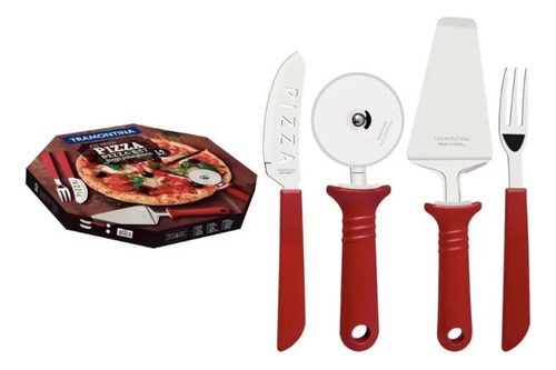 Kit Para Pizza Tramontina 14 Peças Lâminas Aço Inox Vermelho