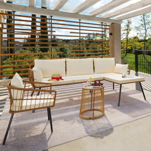 Patio Furniture Set 4pcs Outdoor Wicker Sofa Rattan Coff Eem