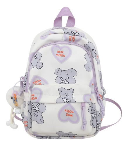 Mochila En Versión Coreana, Moderno Patrón De Amor De Oso Pe Color Violeta Diseño De La Tela Liso