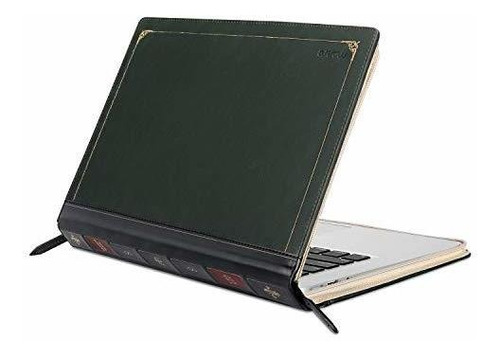 Funda Mosiso Simil Libro Para Macbook 13 2010-17 Cuero Verde