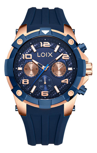 Reloj Loix Hombre La2140-6 Azul Con Oro Rosa, Tablero Azul