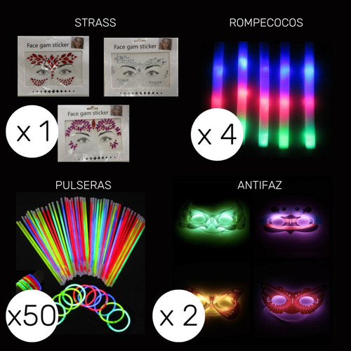 Imagen 3 de 10 de Combo Cotillon Luminoso Led Neon 50 Personas Casamiento