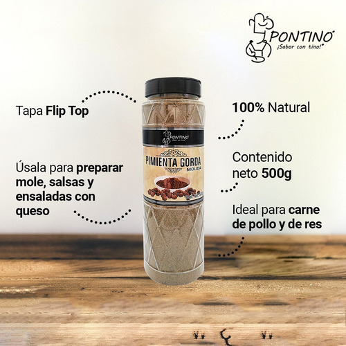 Pontino Pimienta Gorda Molida 500 Gramos 2 Piezas