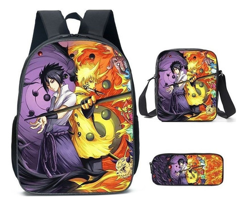 C 3 Mochilas Naruto Con Fiambrera Uzumaki Sasuke For Niño