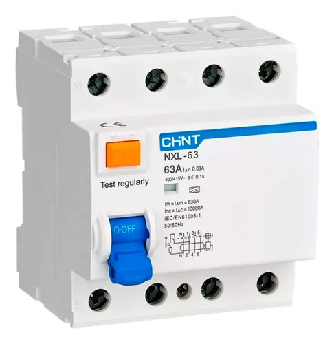 Diferencial Tetrapolar Chint Nxl, 63a - 30ma - Clase Ac 6ka