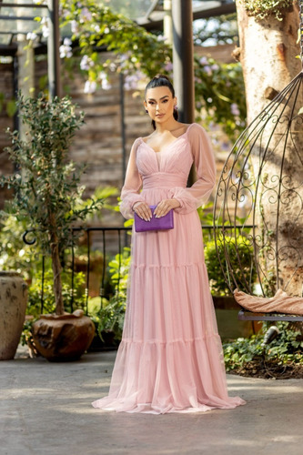 Imagem 3 de 5 de Vestido Em Tule Saia 3 Marias Com Manga Longa 1073