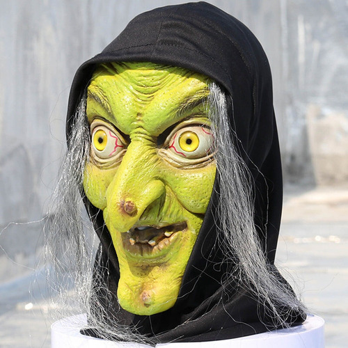 Máscara Bruja Látex Con Pelo Halloween Cosplay Realista