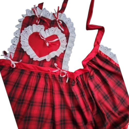 Avental Junino Plus Size Gg3 Xadrez + Chapéu Arraiá 130cm Vermelho E Preto Xadrez