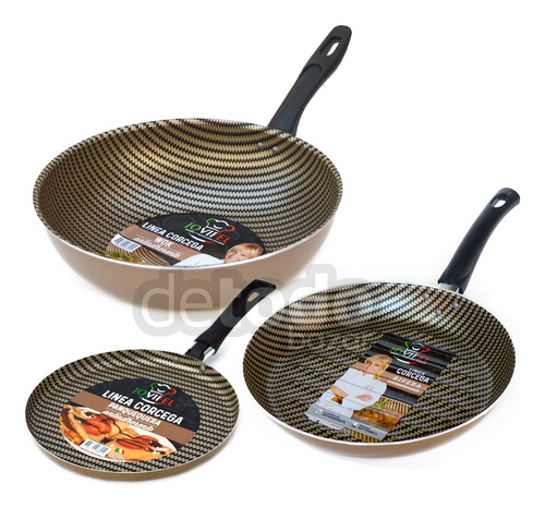 Set Wok Bifera Panquequera Antiadherente Jovifel Córcega Color Marrón con dorado y negro