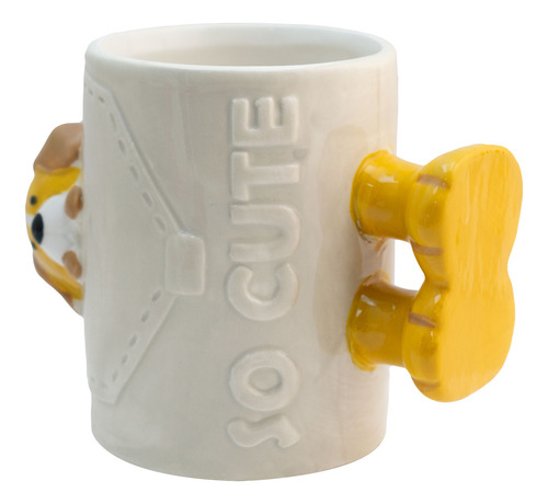 Taza De Cerámica Animales 3d Cute Con Asa De Patitas 480 Ml Color Beige Perro