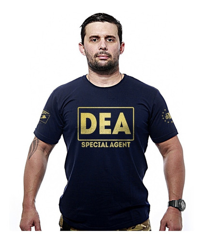 Camiseta Militar Dea Narcóticos Gold Line Estampa Dourada