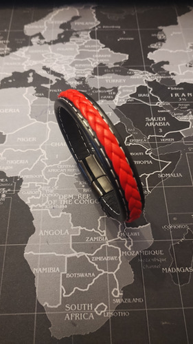 Pulsera Hombre Cuero Rojo C/cierre Desliz 21cm Rojo 1 Cm 21 Cm