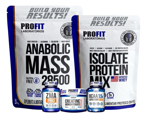 Hipercalórico Mass + Isolate Protein + Bcaa + Creatina + Zma Sabor Morango