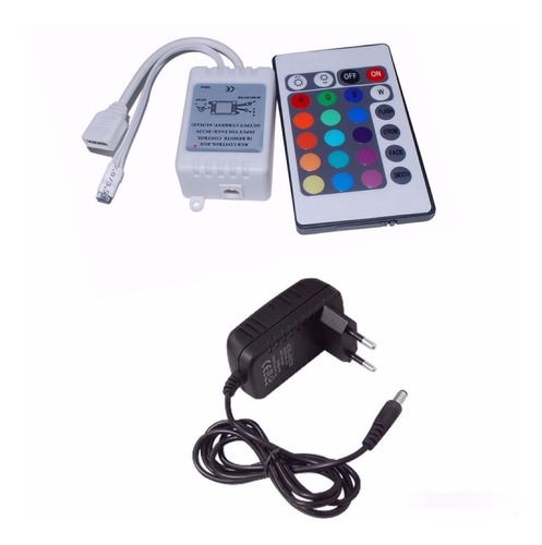 Controlador Rgb Com Controle 24 Funcoes + Fonte 12v 2a Bivol