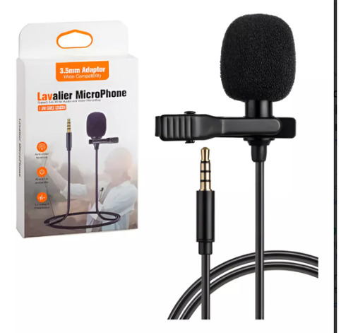 Microfono Corbatero 3.5 Aux Celular Compu Audio Cable 1.5m Negro