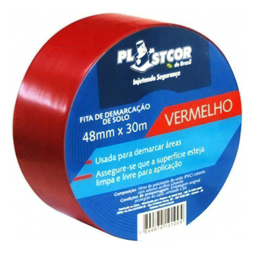 Fita De Demarcação De Solo Pisos Pavimentos 48mm X 30 M Pvc Cor Vermelho