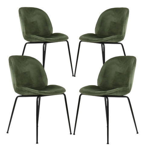 Silla De Comedor Tapizada En Terciopelo Moderna Set De 4 Estructura De La Silla Verde Oscuro Asiento Verde Oscuro