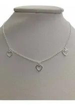 Comprar Collar Gargantilla Chocker Con 3 Corazones Calados Plata 925