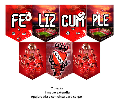 Pack Globos Independiente Banderin Stickers Toppers Número Plateado Número 6