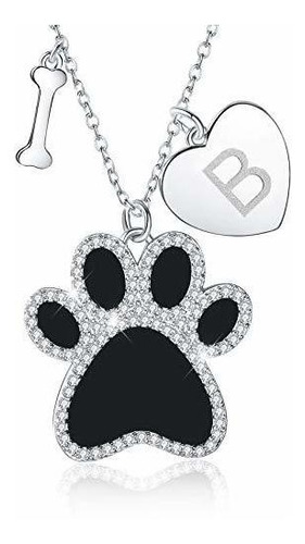 Collar - 925 Sterling Silver Puppy Pet Cat Dog Paw Print Nec