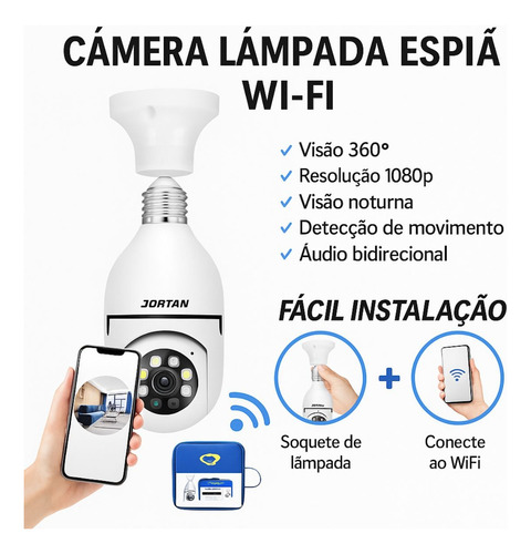 Câmera Lampada Espiã Ip Segurança Wifi Giratória 360o Yoosee