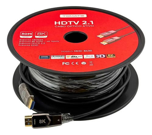 Cabo Hdmi Fibra Optica 30m Uhd 8k 60hz 48gps 2.1 4k 144hz