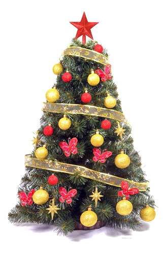 Arbol De Navidad 1,00 Mts + Kit 30 Pzas  Rojo - Oro - Sheshu