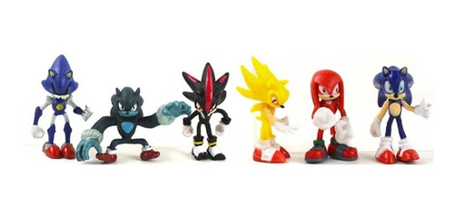 Set 6 Figuras Sonic Metal Tails Amy Rose Knuckles Pvc