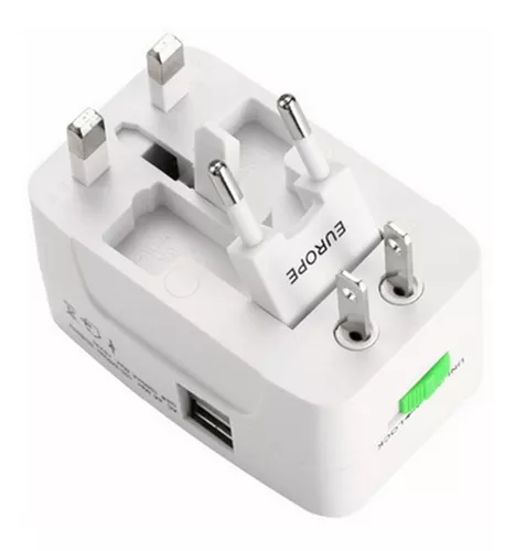 Adaptador Enchufe Universal Ac Viajero + Cargador 2 Usb