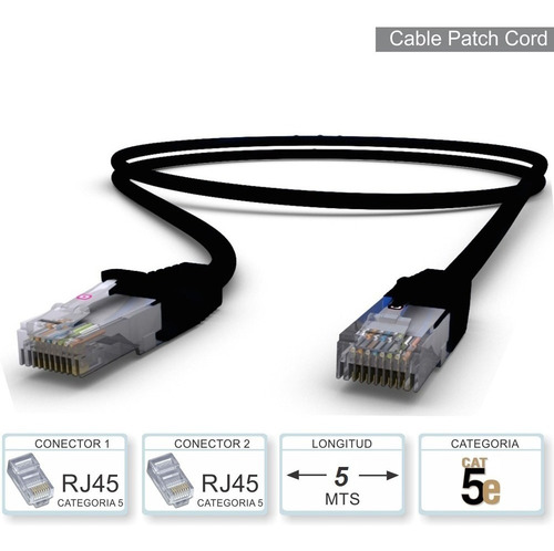 Imagen 2 de 5 de Cable De Red Utp 5 Metros Rj45 Cat 5e Patch Cord Ethernet