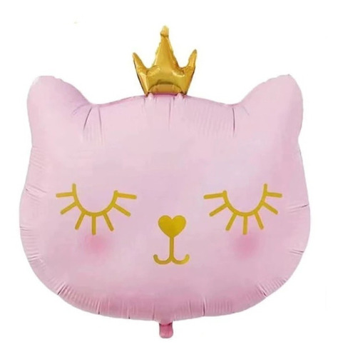 1 Globo Metalizado Cara Gato Gatita Con Corona Rosa Negro