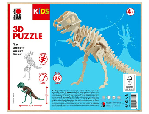 Puzzle 3d - Diseño Dinosaurio T-rex - Marca Marabu Kids