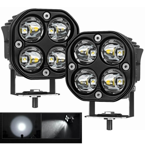 Par Faros 4 Led 40w Cuadrado Blanco O Amarillo / Estrobo