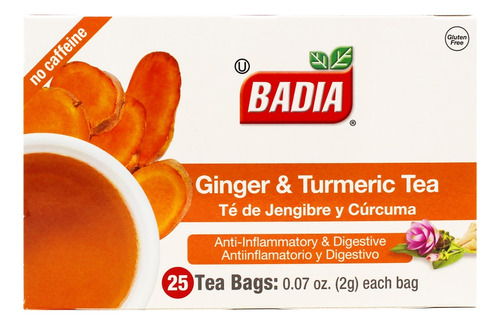 Imagen 1 de 6 de Te Jengibre Y Curcuma Badia 25 Antiinflamatorio Digestivo