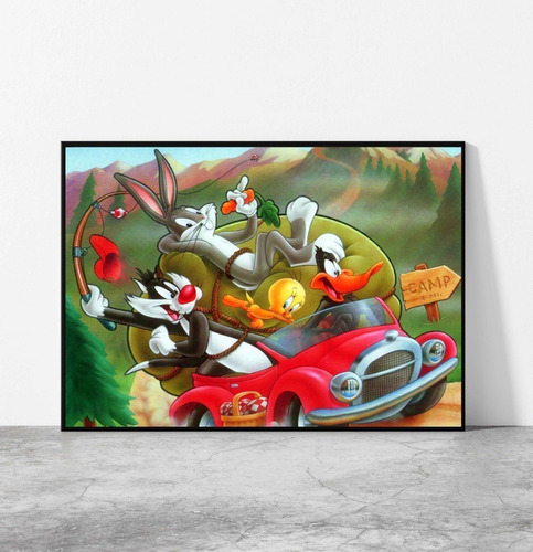 Cuadro 33x48cm Looney Tunes De Vacaciones Marco Negro Fanart