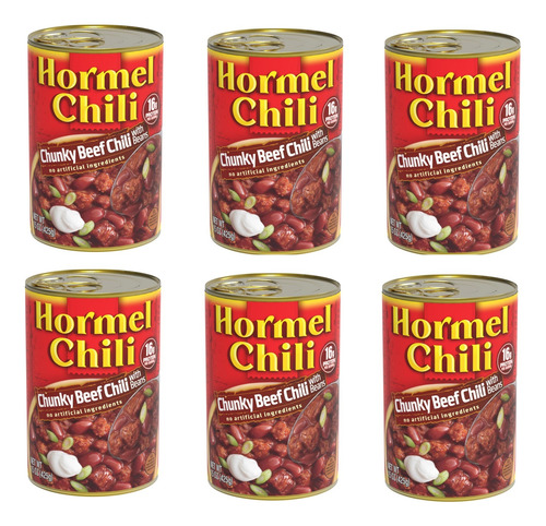 Pack 6 Hormel Chili Chunky Beef Chili Beans 425gr