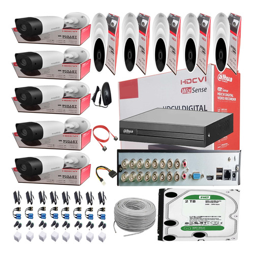 Cámaras De Seguridad Dahua Dvr 16 Ch+ 10 Cámaras + Disco