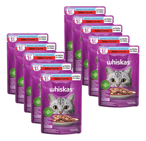 Whiskas Sache Gatos Castrados Carne 85g 10 Unid