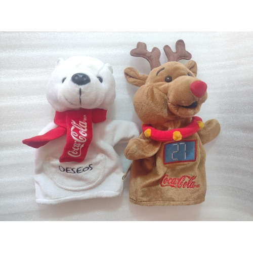 2 Peluches Tipo Marioneta Oso Y Reno 27- Promos Coca Cola 