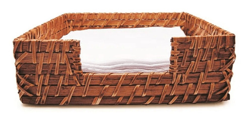 Porta Guardanapo Quadrado Rattan Bambu 18cm Natural Rustico