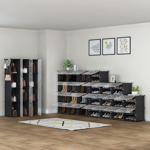 Zapatera Organizador Practiksa Apilable Antipolvo Con Puerta Negro 48 Pares