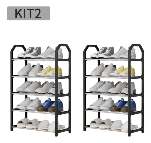 Kit2sapateiras 8 Pares Sapatos Pequena Para Entrada Da Porta Sapateira De Cinco Níveis Preta