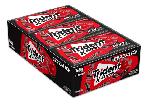 Chiclete Trident Xsenses Cereja Ice Sem Açúcar - Caixa Com 21 Unid. De 8g