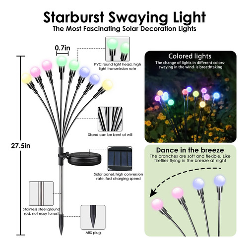 Luces Solares De Jardin 4 Led Multicolor Luciernaga Patio Multicolor
