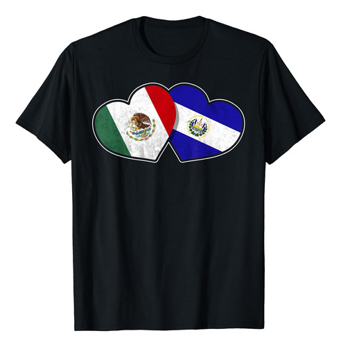 Polera Mitad Mexicana Mitad Bandera Salvadoreña Corazón Mé