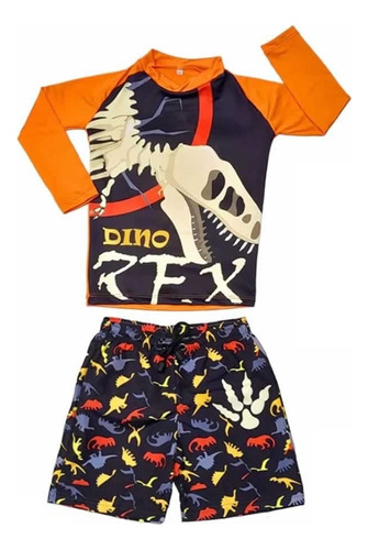 Traje De Baño Para Niño - Buzo Y Pantaloneta Dinosaurio