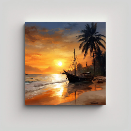 80x80cm Cuadro Decorativo Paisaje Marino Barcos Pesca Palmer